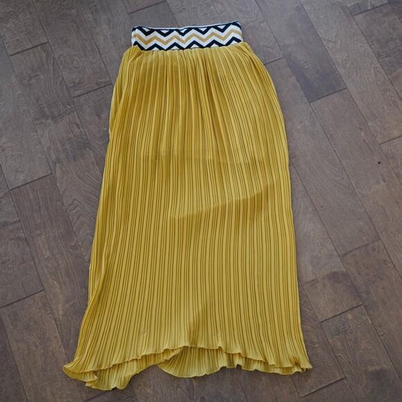 Anthropologie Dear Creatures Maxi Skirt Women Small Mustard Pleated High Waisted - Picture 7 of 10